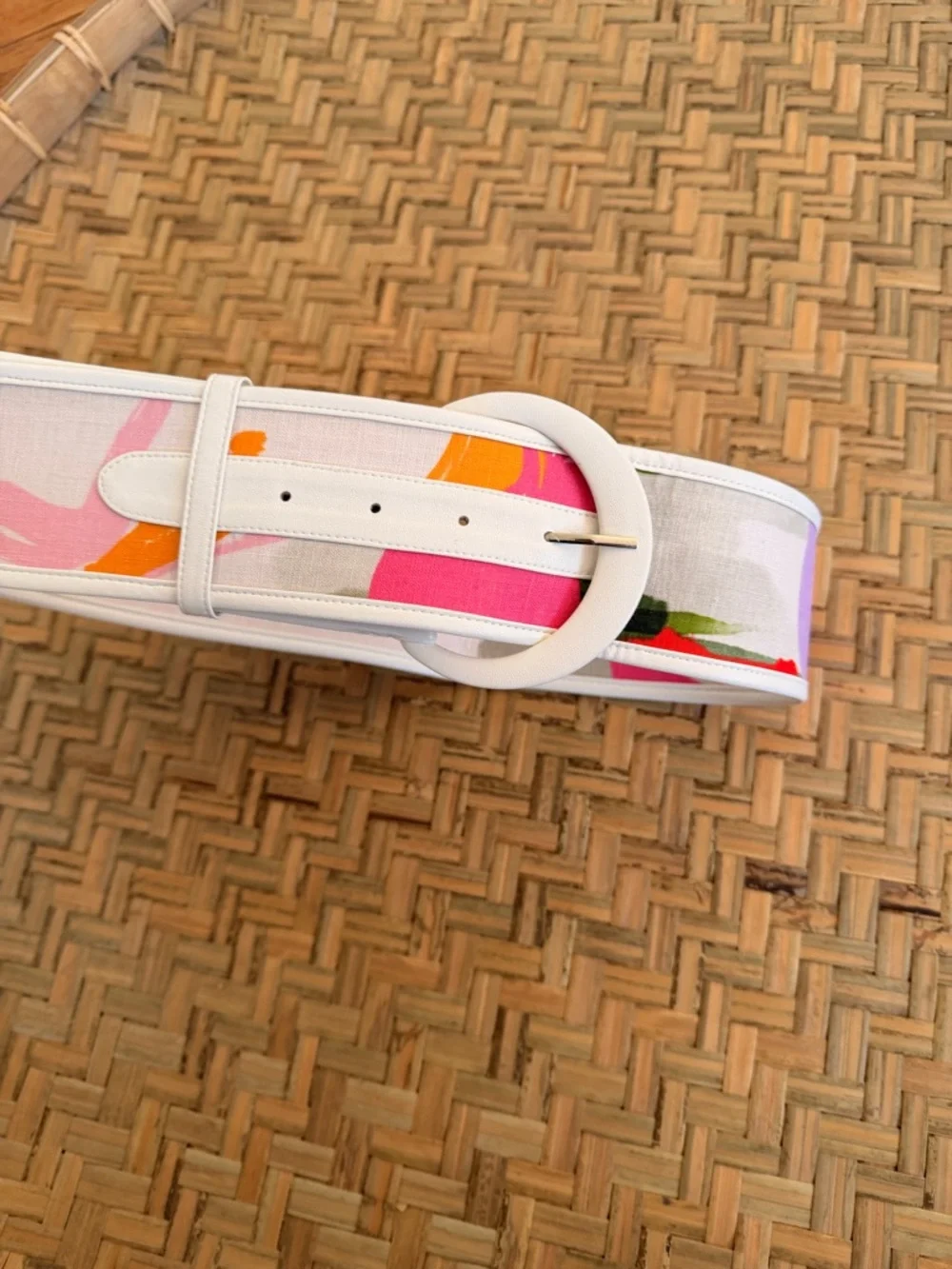 WOMEN’S VINTAGE 80’s PASTEL NEON COLORFUL WIDE BELT CIRCULAR BUCKLE ABSTRACT EUC